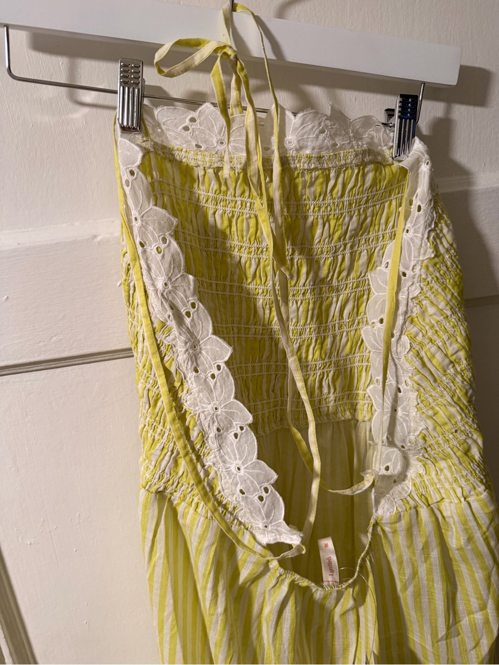 Anthropologie Lyrebird Yellow Striped Midi Dress floral trim Ladybug Print Sz L - Picture 5 of 14